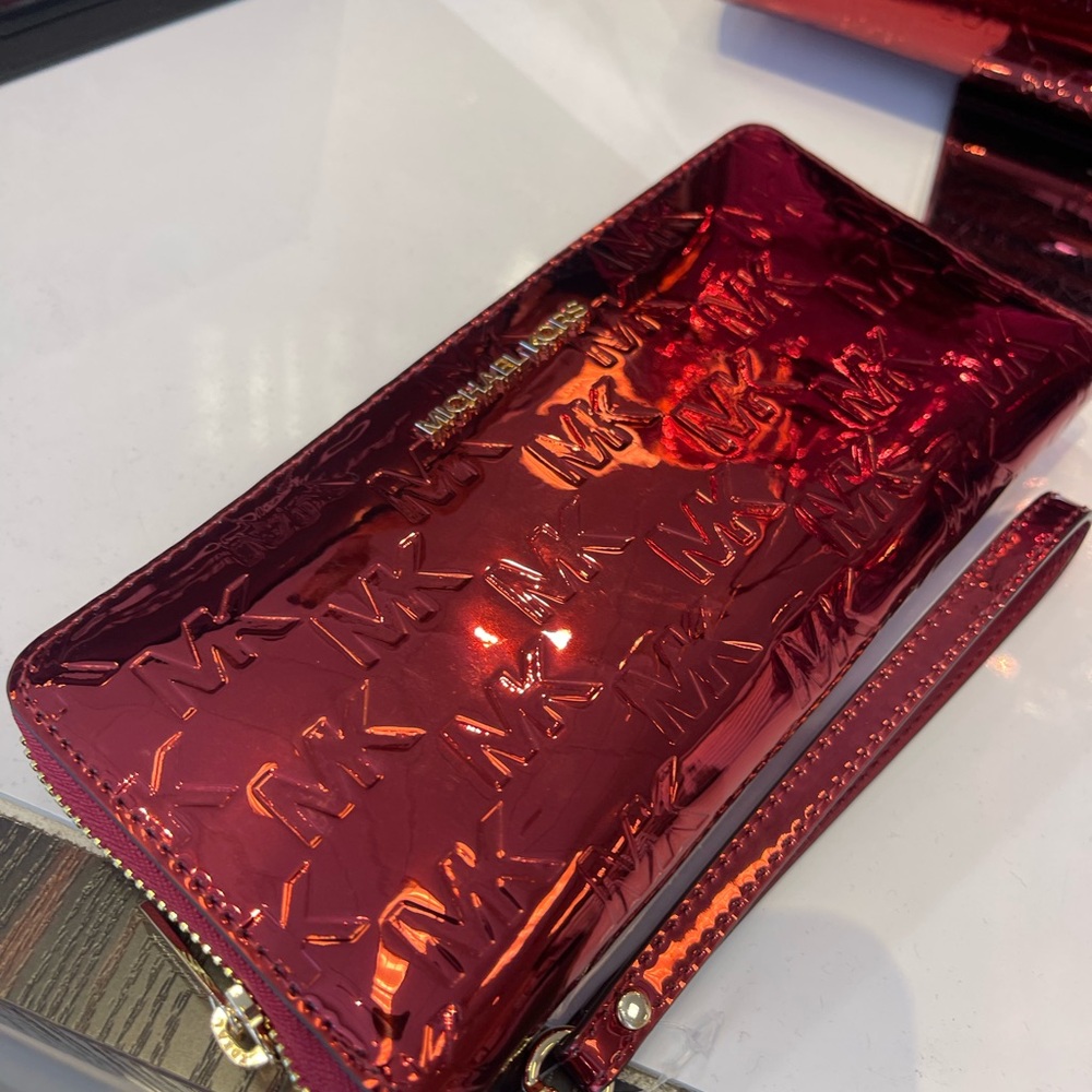 MICHAEL KORS Jet Set Lg Metallic Logo Debossed Continental Wallet Wristlet Phone - Picture 8 of 16